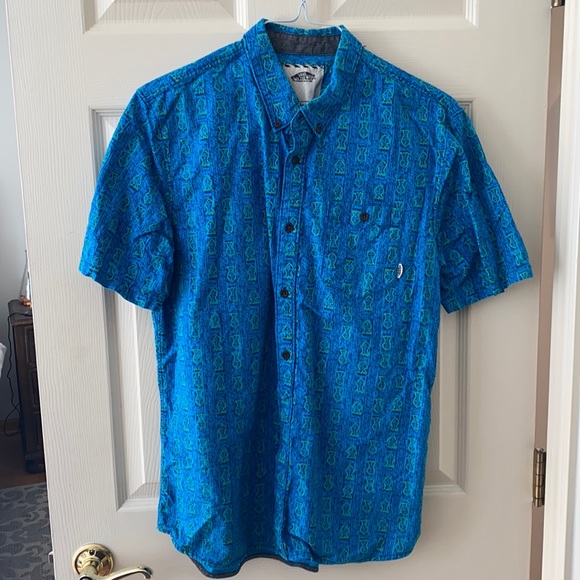 Vans blue with green fish short sleeve button down - Picture 1 of 4